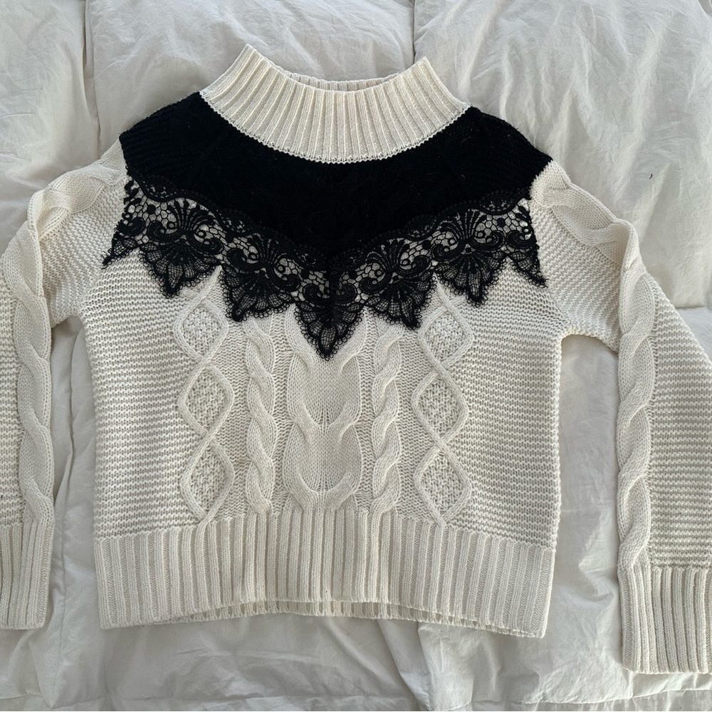 New York & Company Black and Cream Lace Sweater
